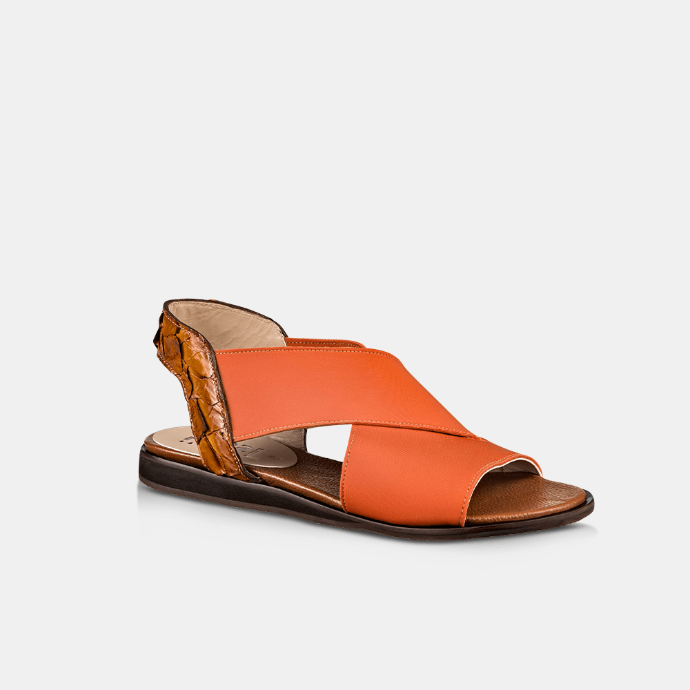 Sandália Flat Pirarucu e Elastano Orange