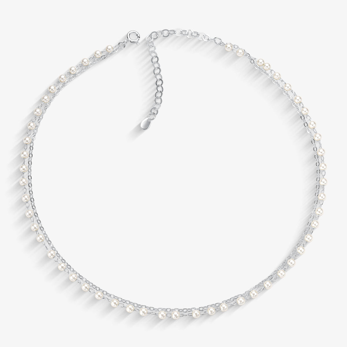 Choker Duplo Pérola e Corrente Folheado a Prata