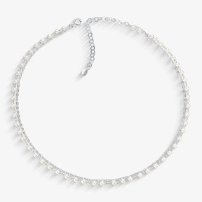 Choker Duplo Pérola e Corrente Folheado a Prata