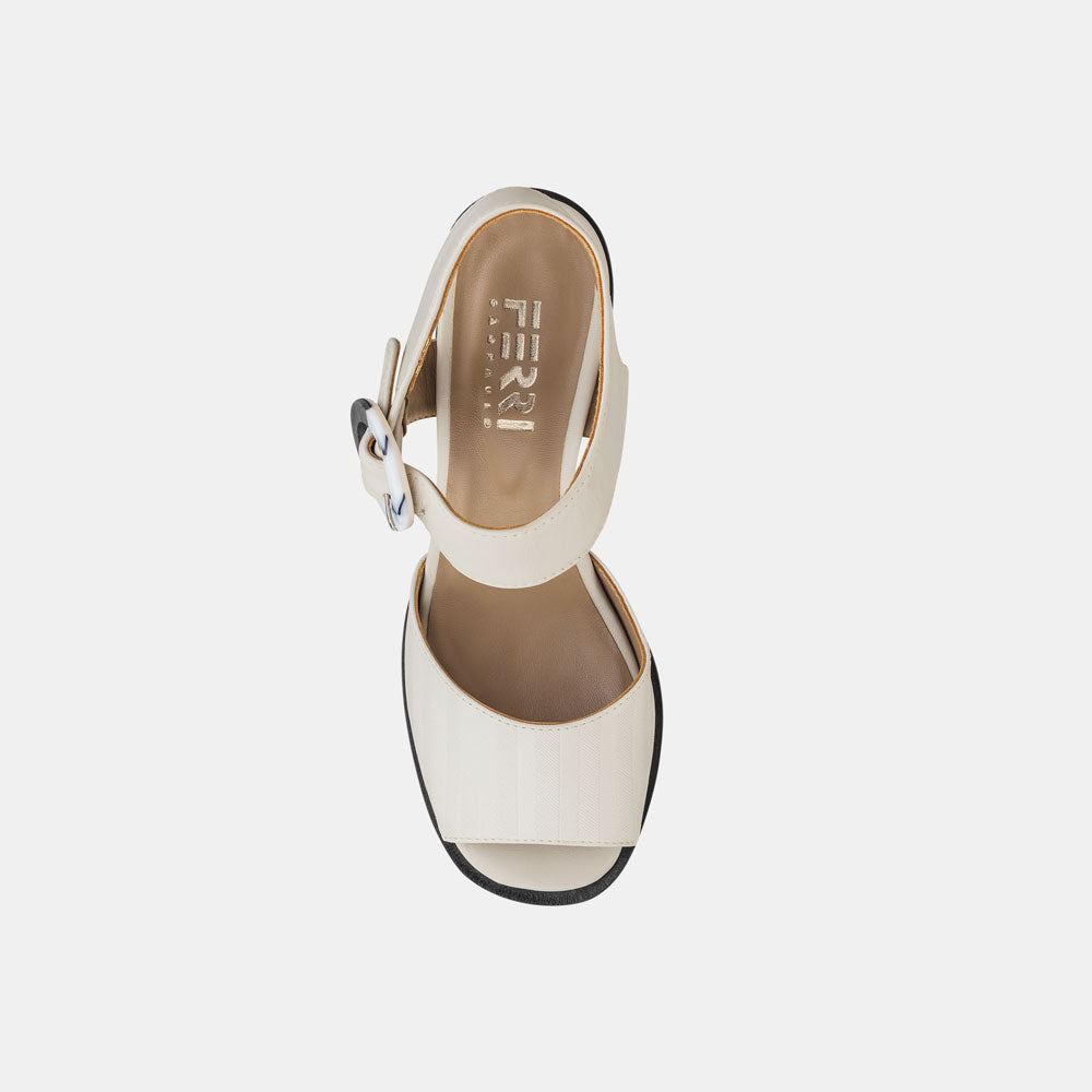Sandália Salto Alto Firenze Linho Off White