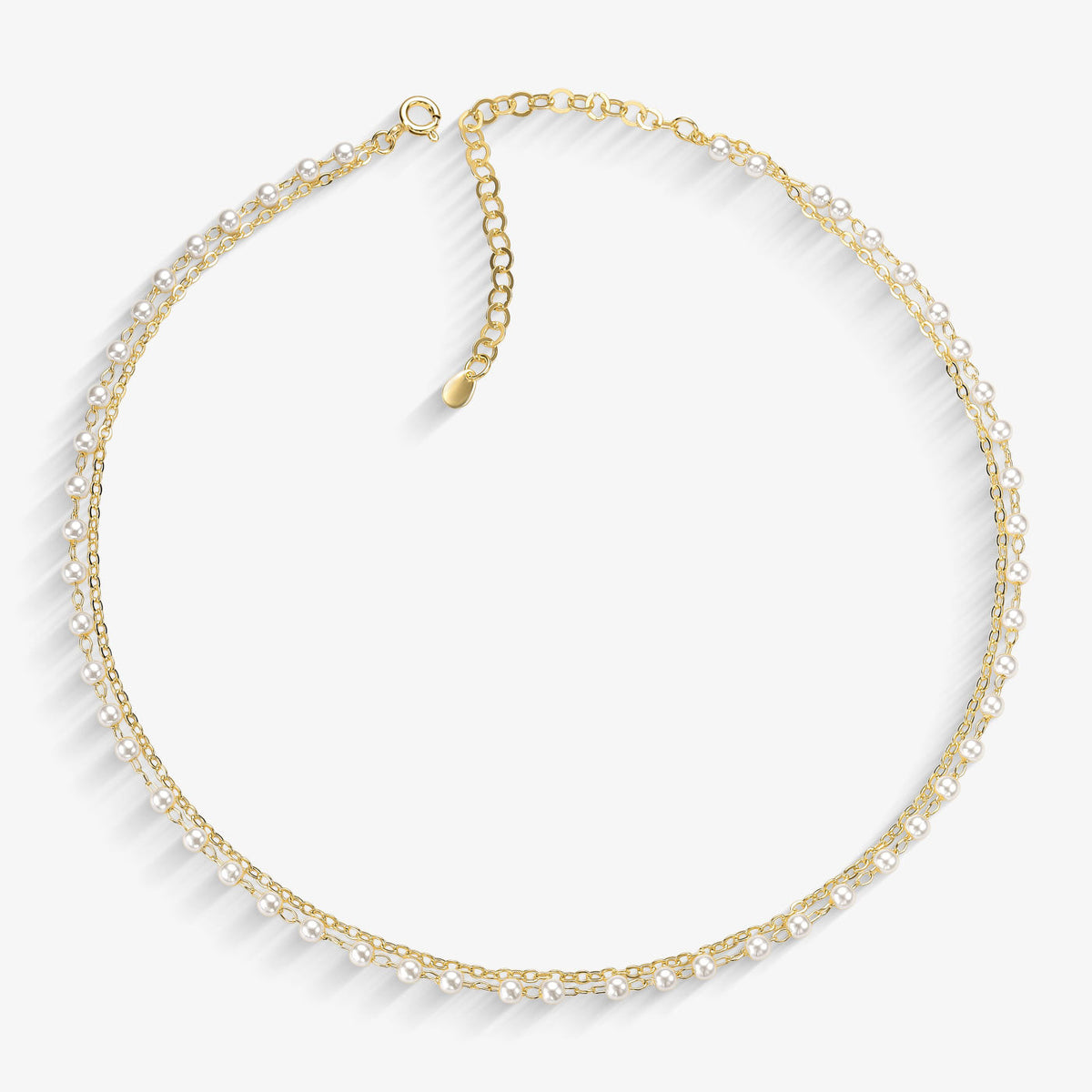 Choker Dupla Pérola e Corrente Folheado a Ouro 18k