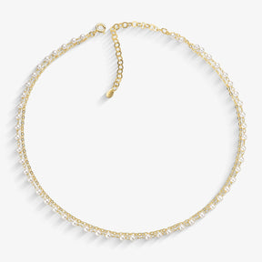 Choker Dupla Pérola e Corrente Folheado a Ouro 18k