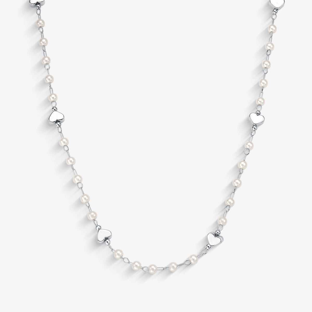 Chocker Pérola e Corações Folheado a Prata