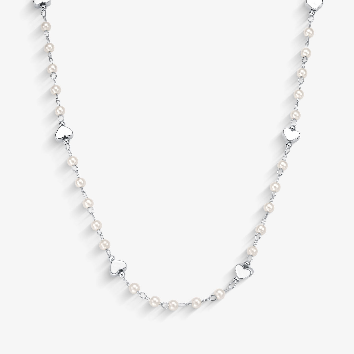 Chocker Pérola e Corações Folheado a Prata