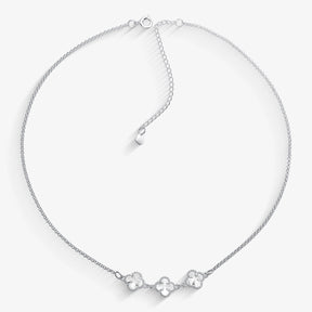 Choker Três Trevos Cristal Elo Português Folheado a Prata