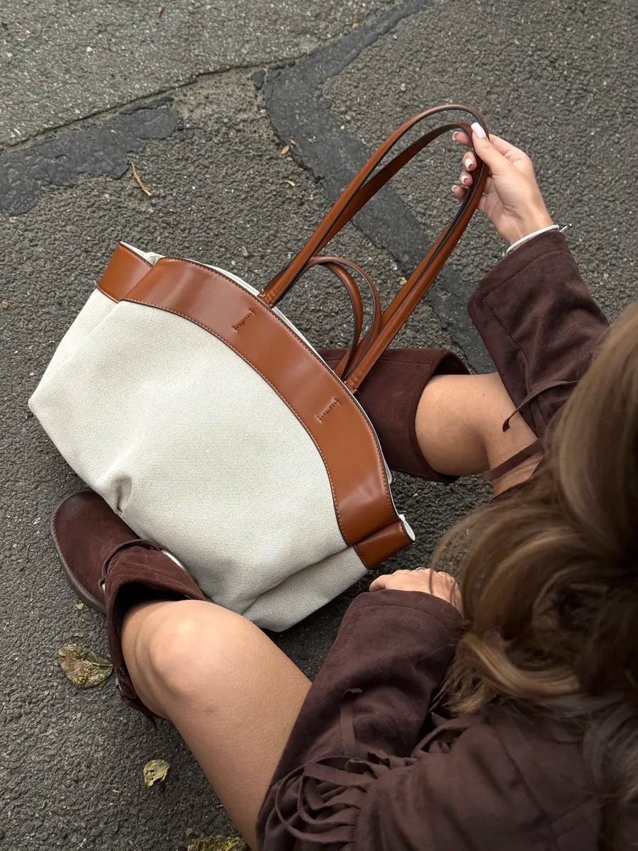 Bolsa Tote Grande Canvas Bicolor Luna