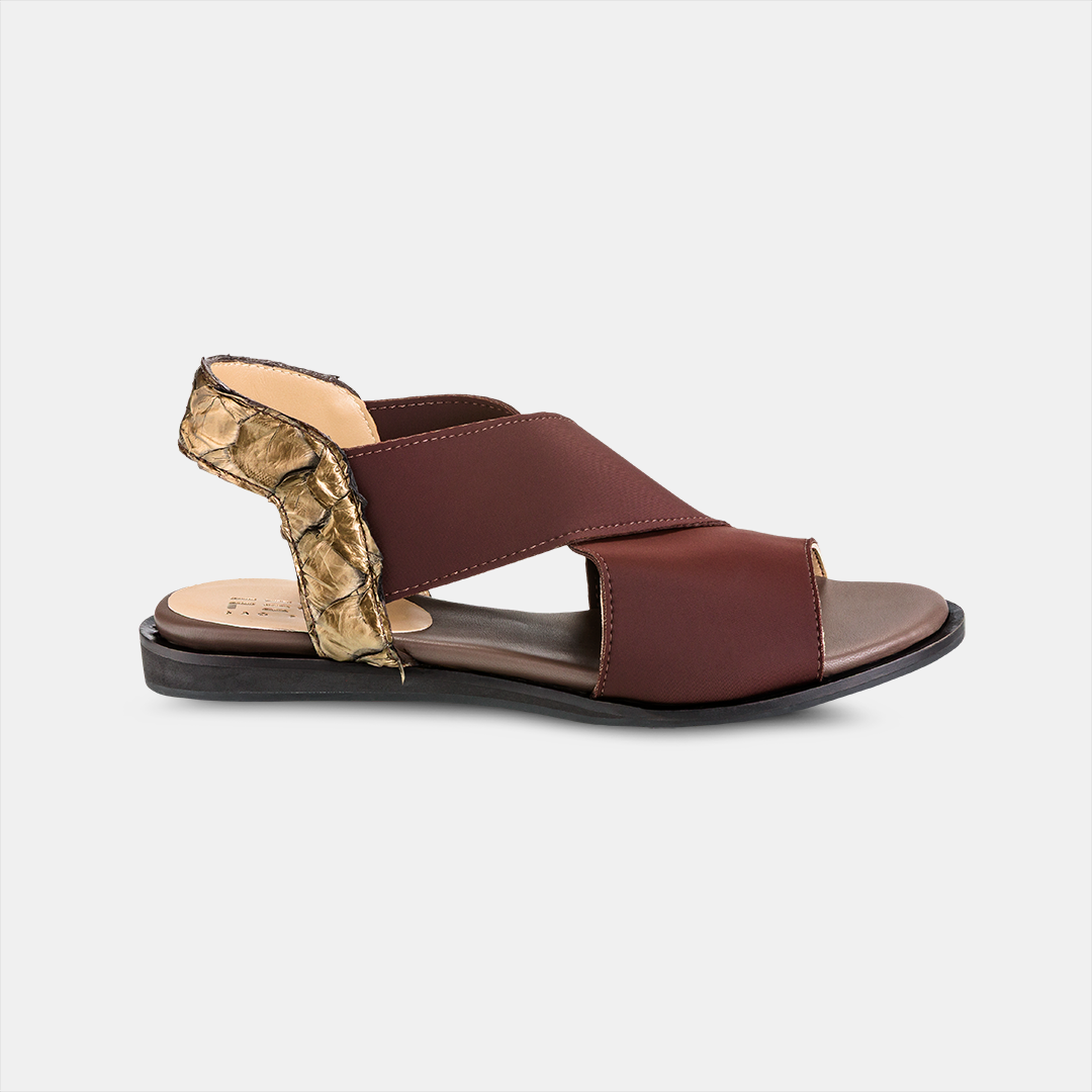 Sandália Flat Pirarucu Elastano Brown