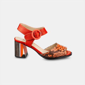 Sandália Salto Alto Firenze Python Orange
