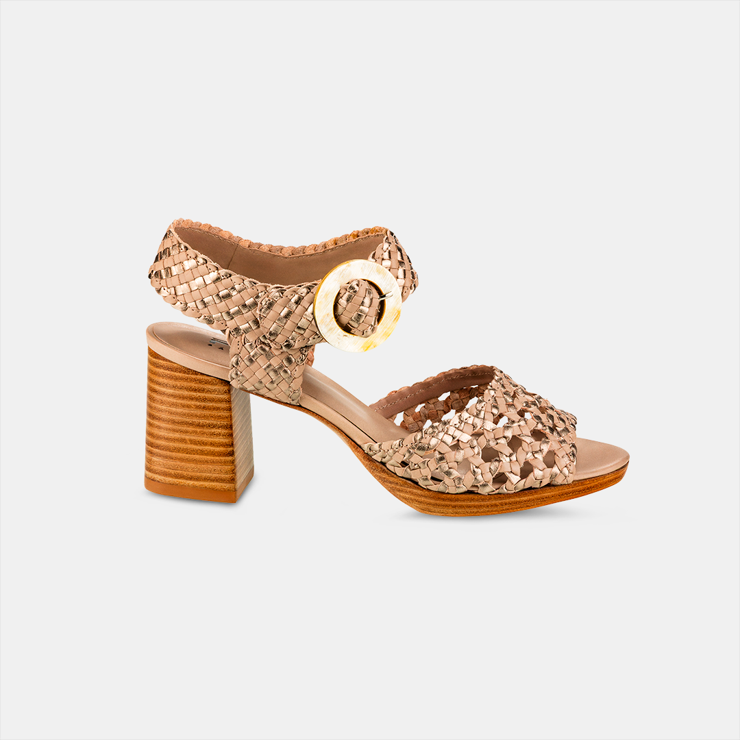 Sandália Salto Alto Tressê Metalizado