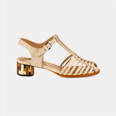 Sandália Tiras Salto Médio Marchetaria