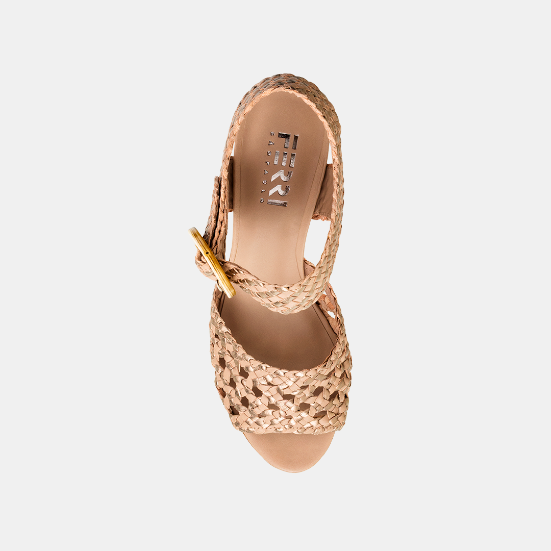 Sandália Salto Alto Tressê Metalizado