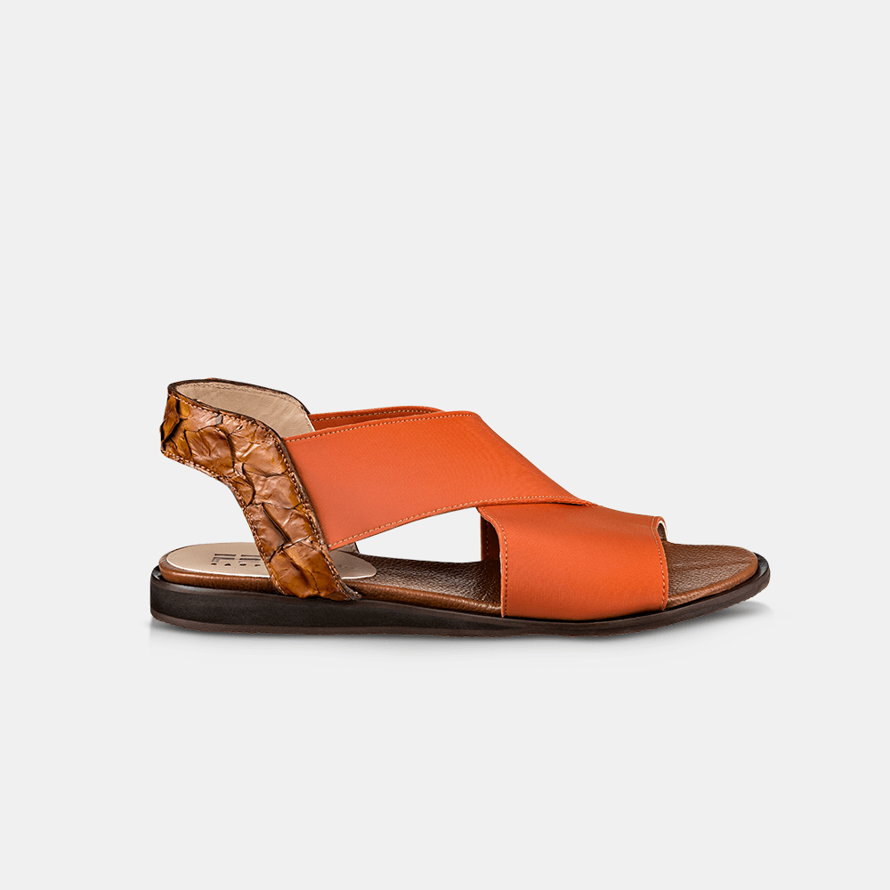 Sandália Flat Pirarucu e Elastano Orange