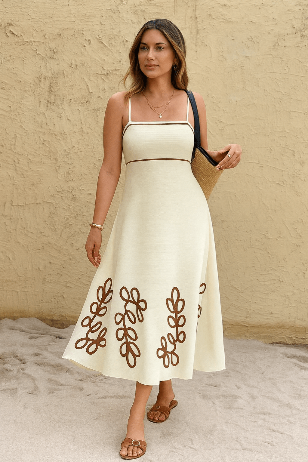 Vestido Lavie Bordada em Folhas Damasco