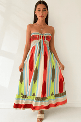 Vestido Longo Estampa Geométrica Vermelho