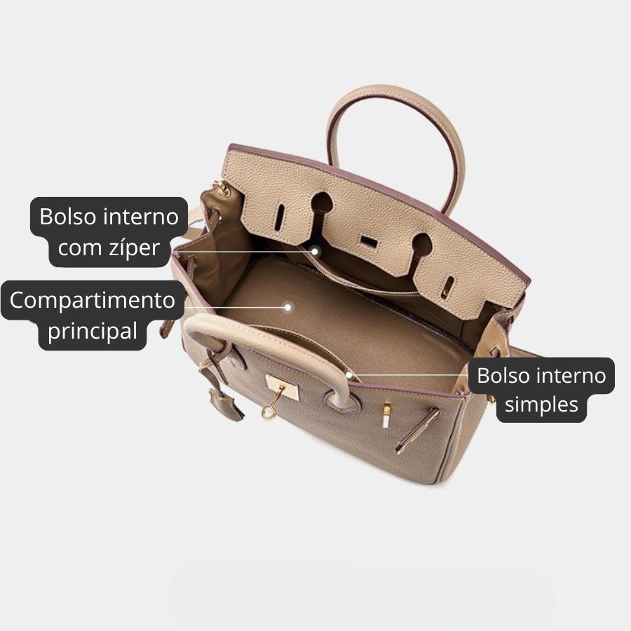 Bolsa Classic Média Couro Legítimo Barcelona Ferragem Dourada