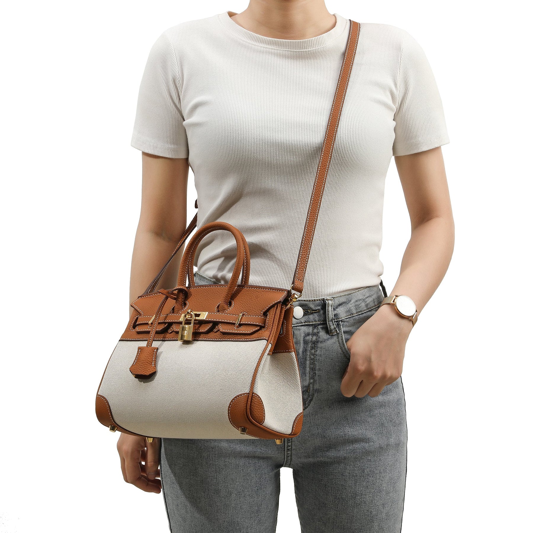 Bolsa Tote Média Canvas Bicolor Zaya