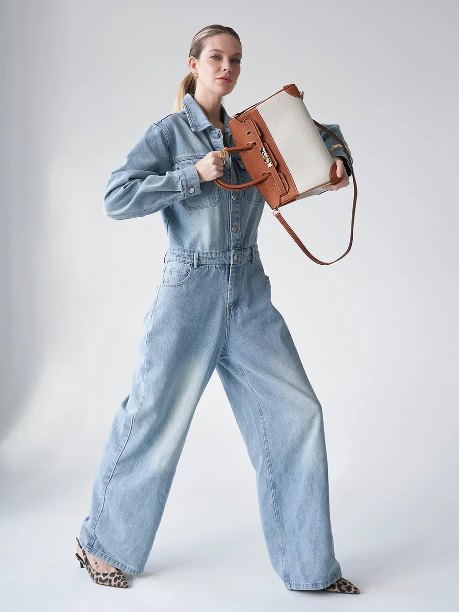 Bolsa Tote Média Canvas Bicolor Zaya