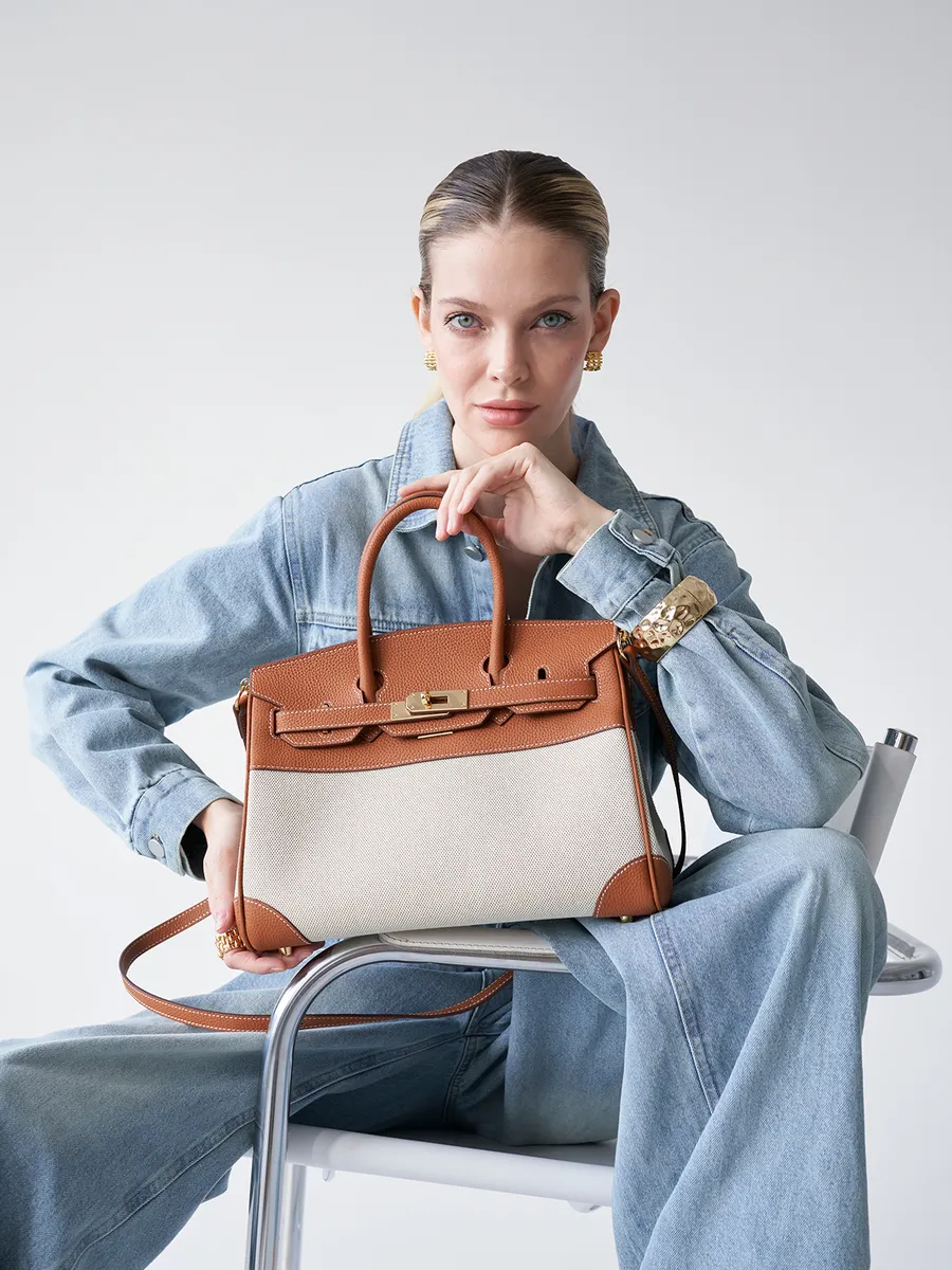 Bolsa Tote Média Canvas Bicolor Zaya