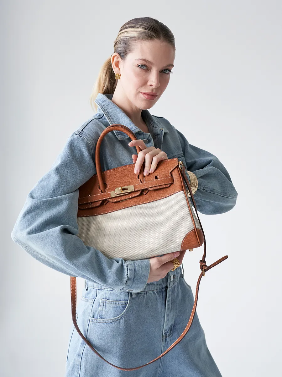 Bolsa Tote Média Canvas Bicolor Zaya