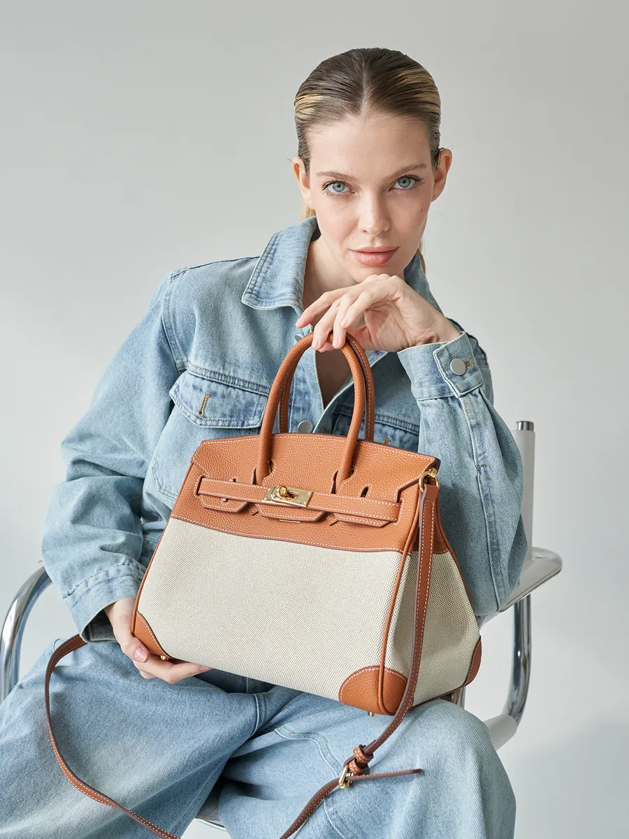 Bolsa Tote Média Canvas Bicolor Zaya