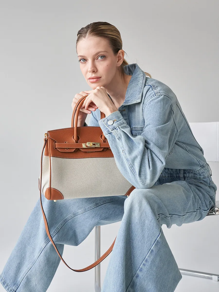 Bolsa Tote Média Canvas Bicolor Zaya