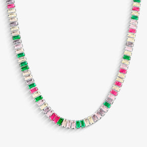 Choker Riviera Retangular Colorida Folheado a Prata