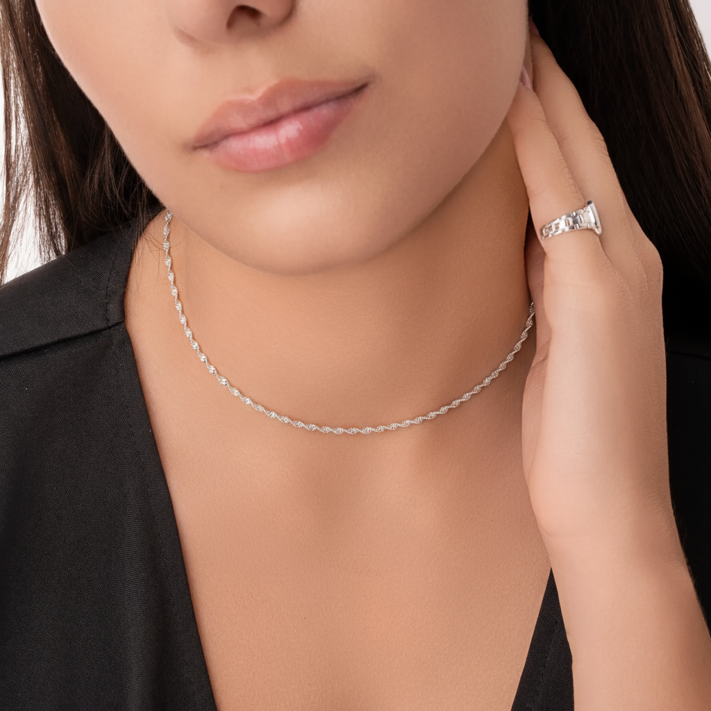 Choker Torcido Laminado 3mm Folheado a Prata